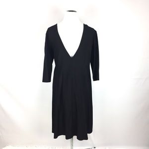 Eileen Fisher black v neck dress quarter sleeve